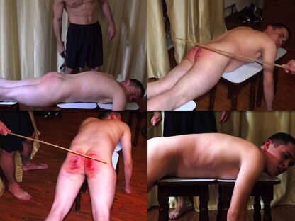 Boy spanking by belt and cane